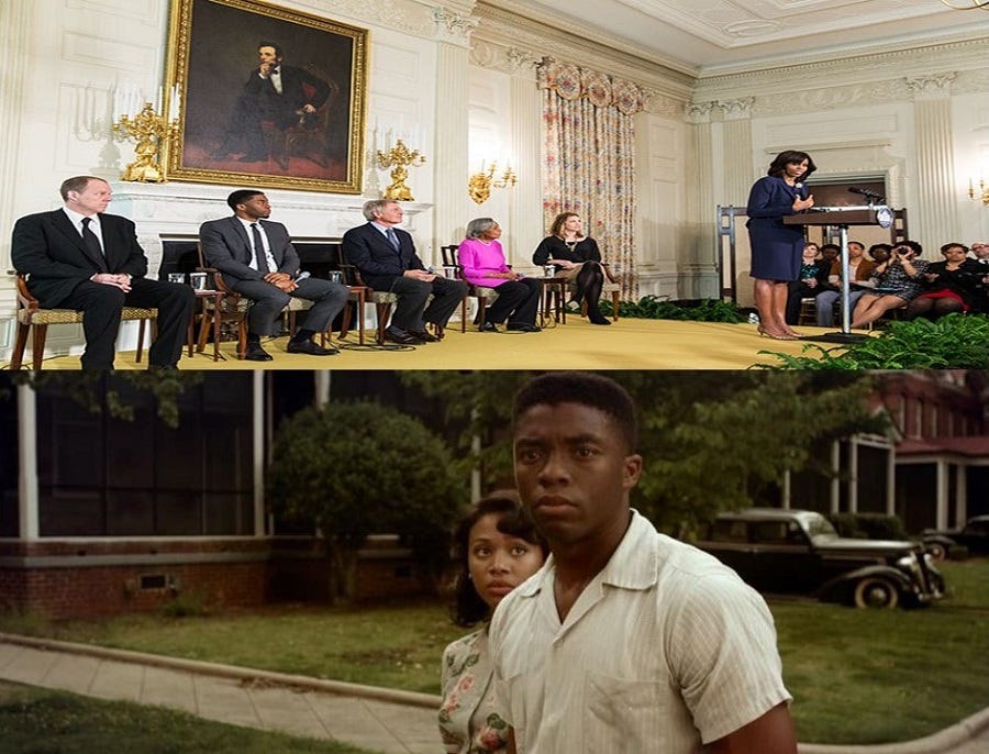 Top pic: Commemoration of Bosman at white house. Bottm pic: A still from movie ‘42’.