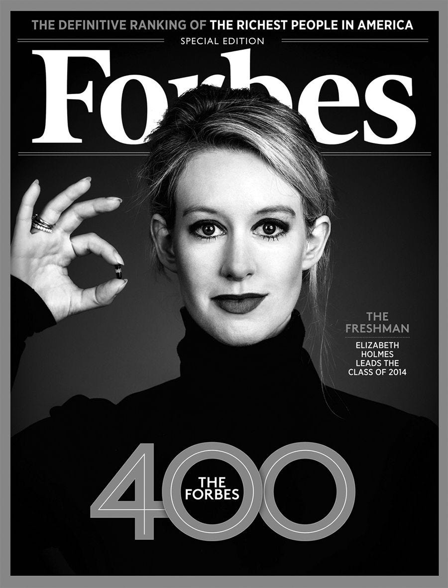 Elizabeth Holmes en couverture de Forbes