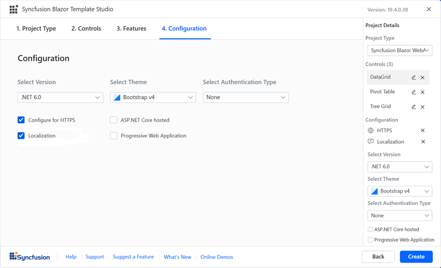 Syncfusion Blazor Template Studio window