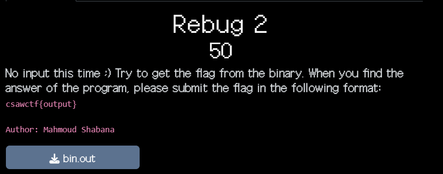 Screenshot of Rebug 2 challenge description from csaw 2023