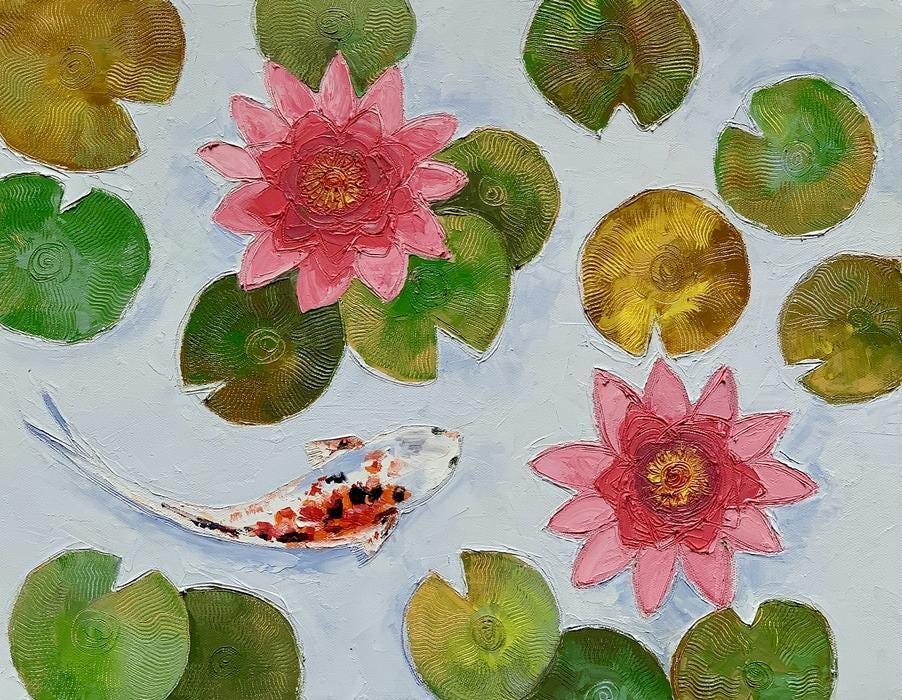 Koi Fish With Water Lilies