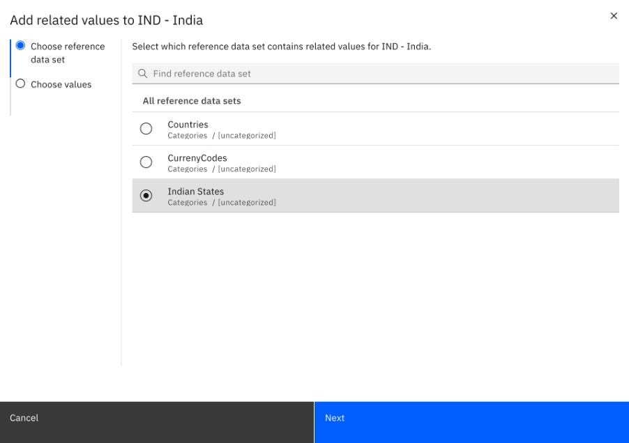 screenshot of choosing a reference data set