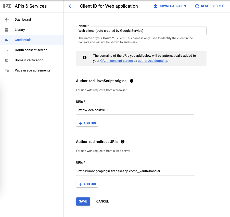 Add Javascript origins to this list to enable login on web platforms