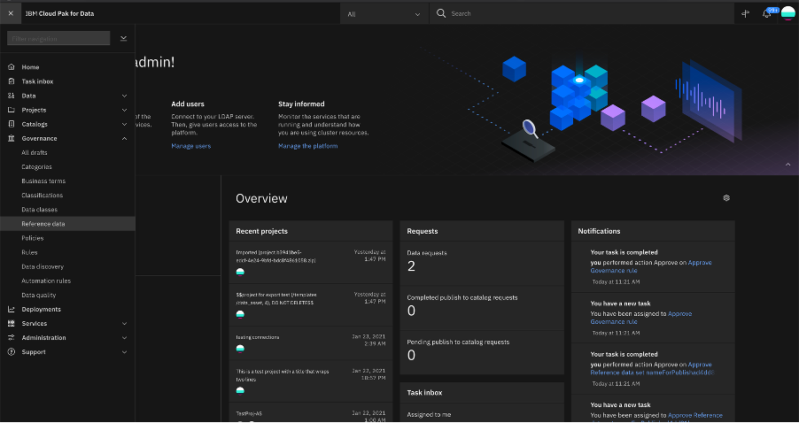 screenshot of IBM Cloud Pak for Data dashboard