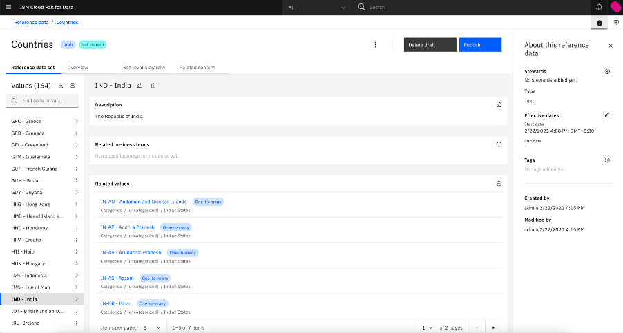 screenshot of reference data sets with related values to value IND