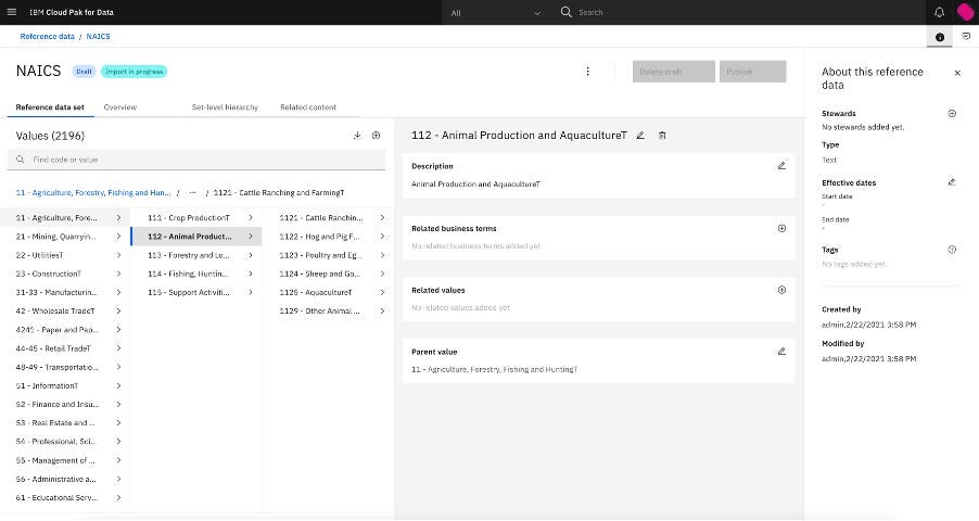 screenshot of hierarchical values within a reference data set