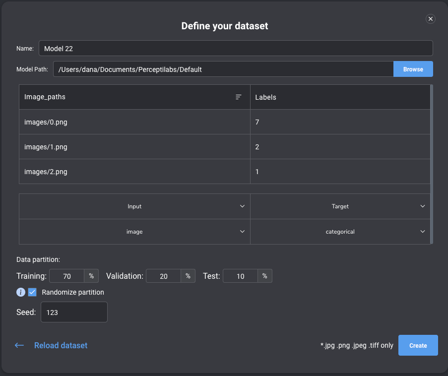 Figure 2 — Screenshot of PerceptiLabs’ Data Wizard.