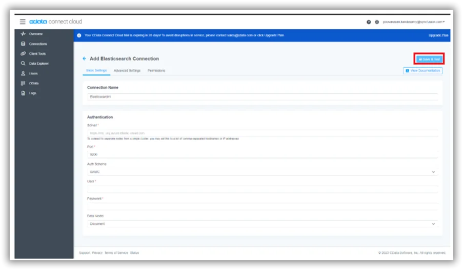 Creating virtual database for Elasticsearch in CData Connect Cloud