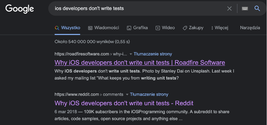 Google search why iOS developers don’t write unit tests