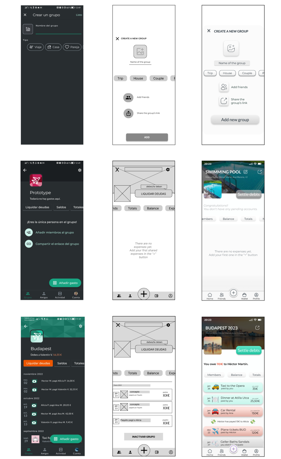 redesign of the app splitwise with the current screen a mid fi file and the new design