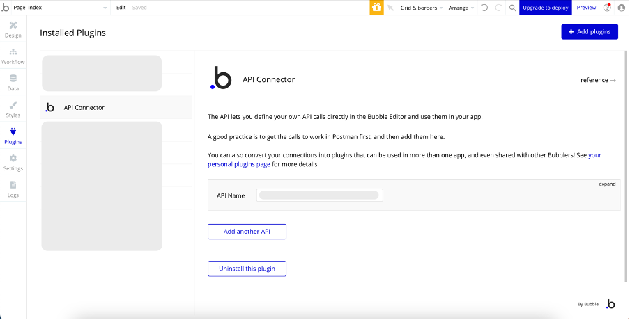 A picture showing Bubble’s API connector