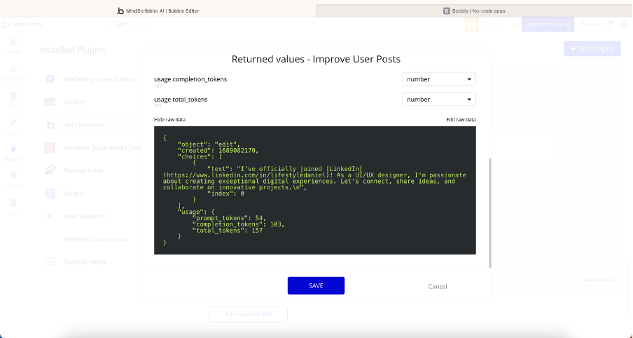 A picture showing the raw data for our successful API call