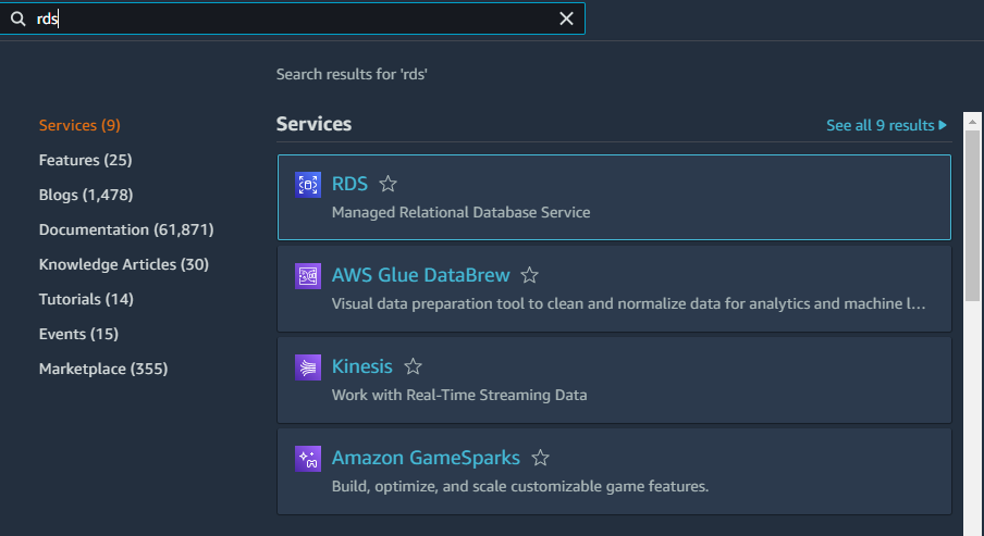 Choose RDS from the AWS console