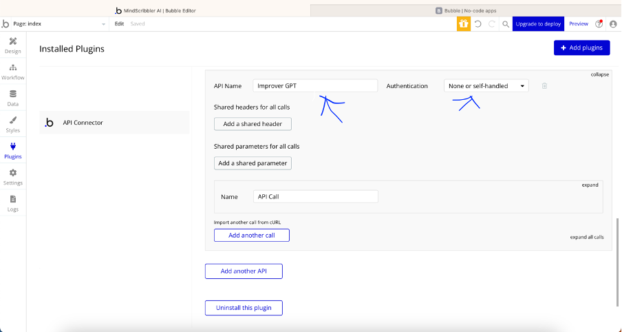 A picture of the API connector, showing naming and authentication choices for our API in this use case