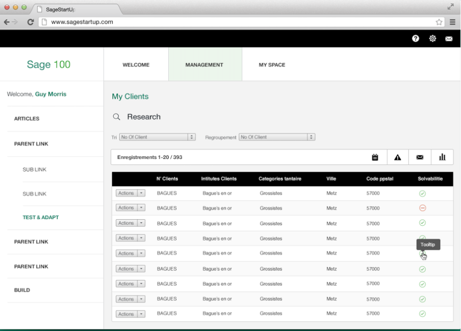Screenshot showing user interface of Sage 100 product