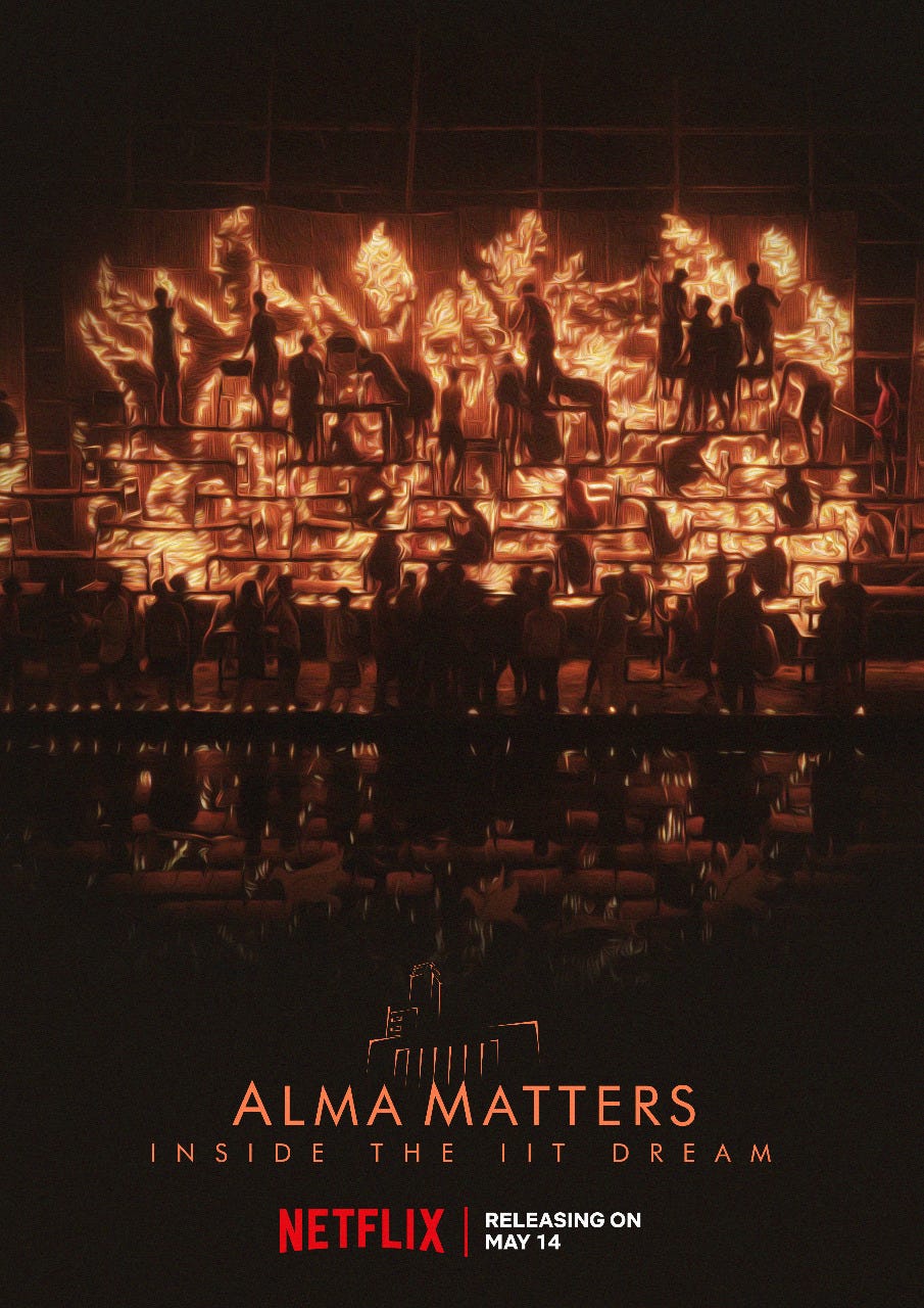 Netflix poster of the documentary, showing students burning