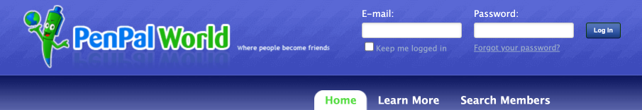 A screenshot of the different tabs at the top of Pen Pal World’s homepage.