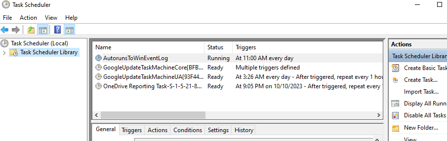 Screenshot of the same scheduled task window showing no new task