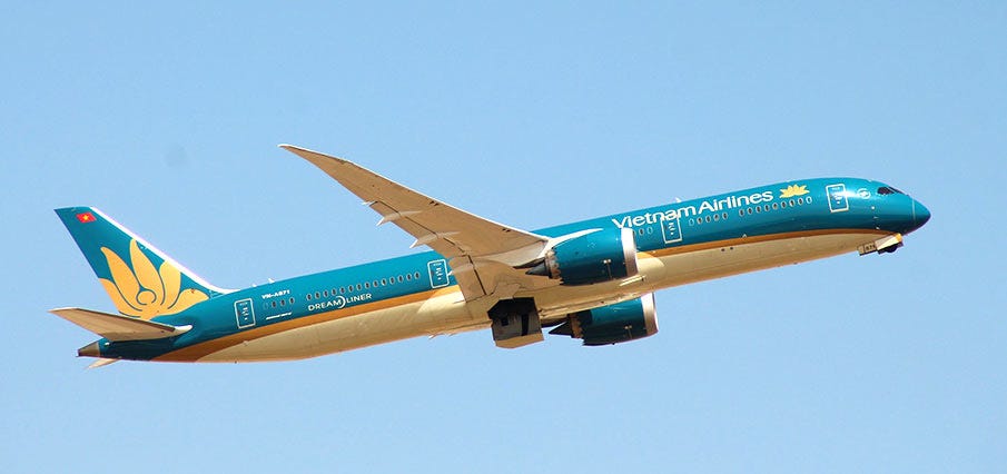 Plane by Vietnam Airlines from Vietnam to China