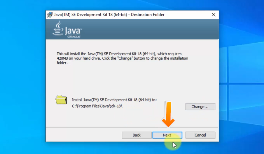 Destination folder for java installation