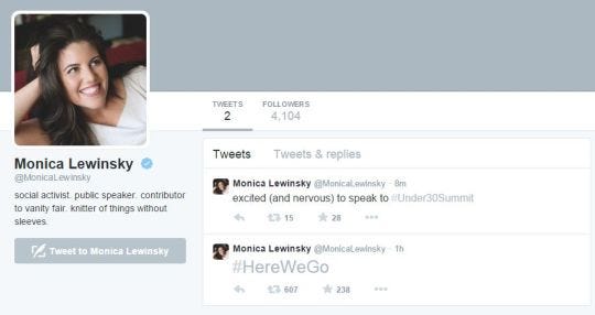 Monica Lewinsky Content Marketing on Twitter, One of Three