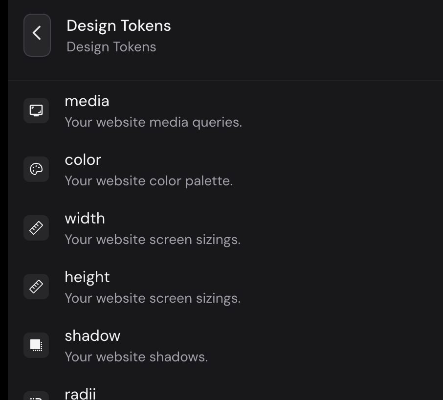 Design token section