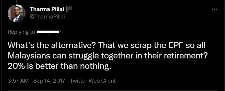 Tharma expresses his strong belief in EPF. OK, so pay it.