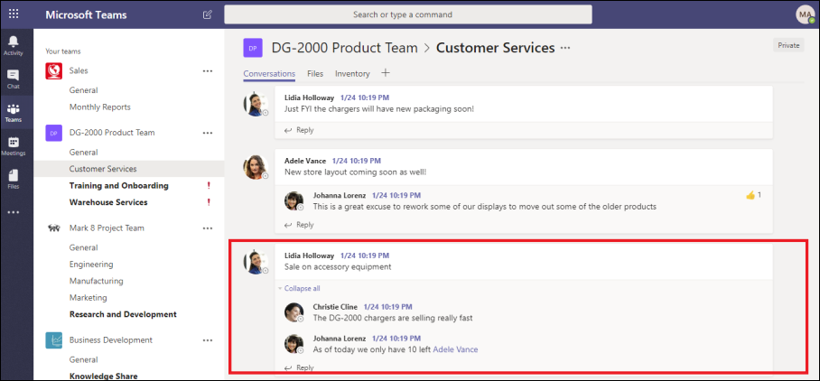 Message threads Microsoft Teams