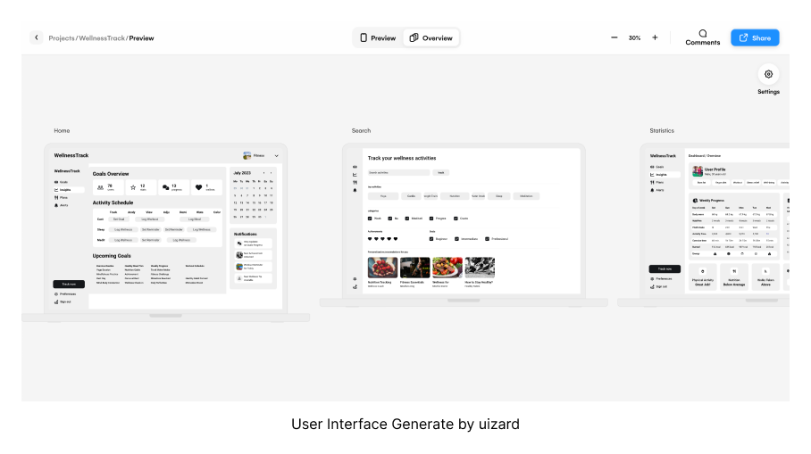 User Interface Generated by uizard