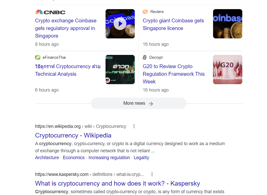 News publications about cryptocurrency