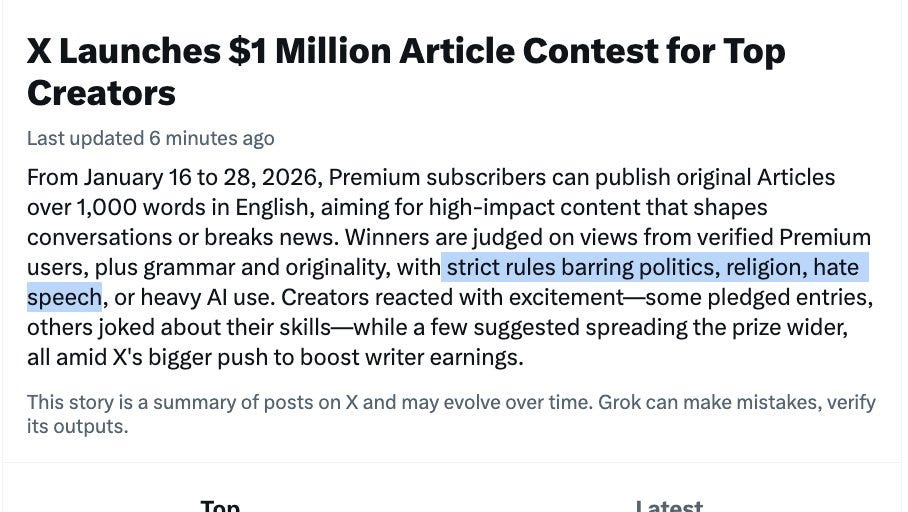 X Million dollar article contest