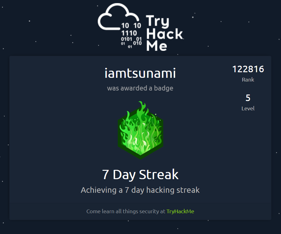 https://tryhackme.com/iamtsunami/badges/7-day-streak