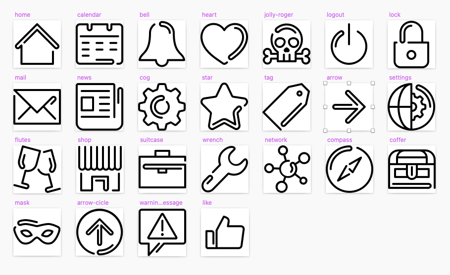 Sketch artboards from the icon system of an old projects of mine