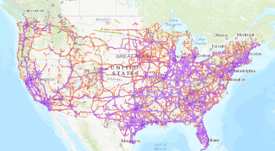Map of AT&T Mobile network coverage in the USA