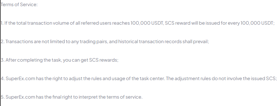 SCS superex exchange terms and conditions