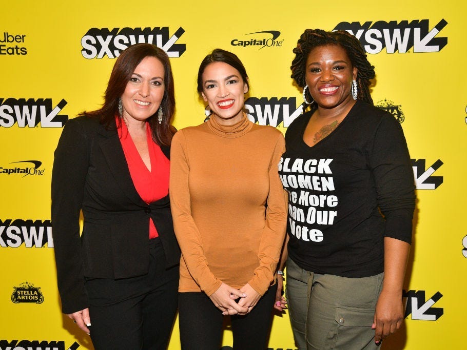 From left to right: Amy Vilela, Rep. Alexandria Ocasio-Cortez, and future Rep. Cori Bush.