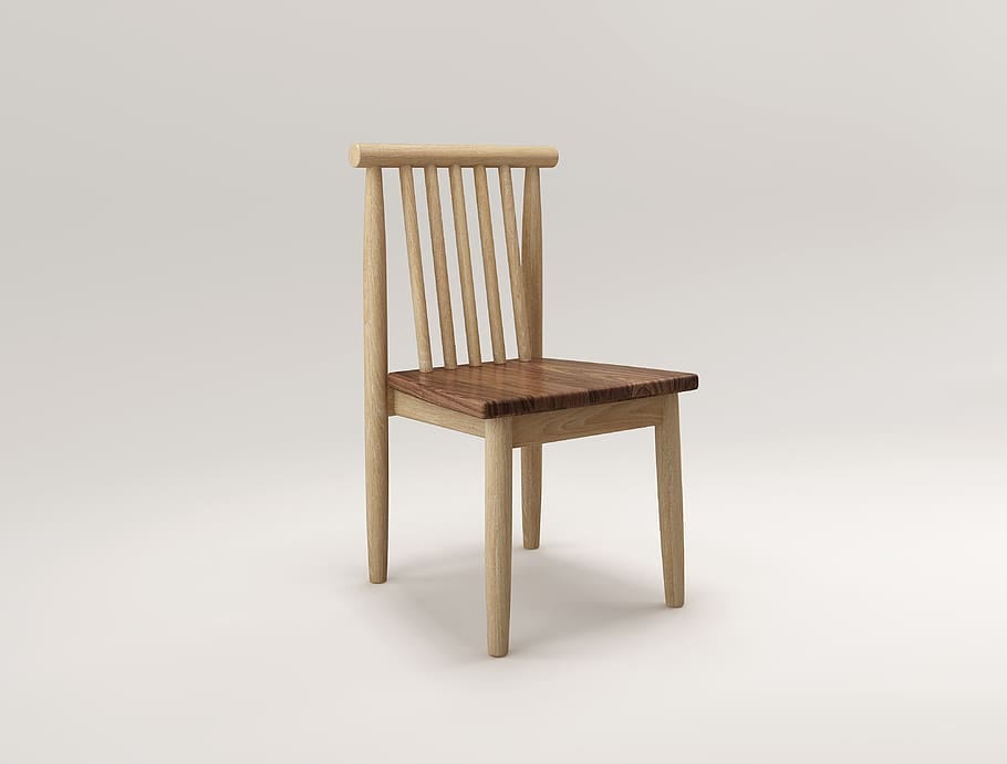 a wooden chair on a hard floor