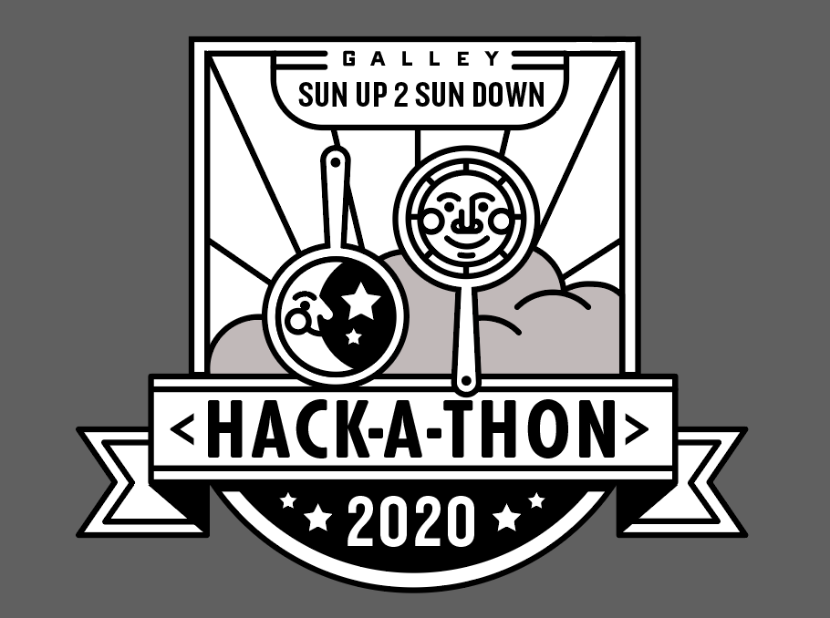 A piece of marketing material with company logo modified to include a sun and a moon. The 2020 sun up to sun down hack-a-thon