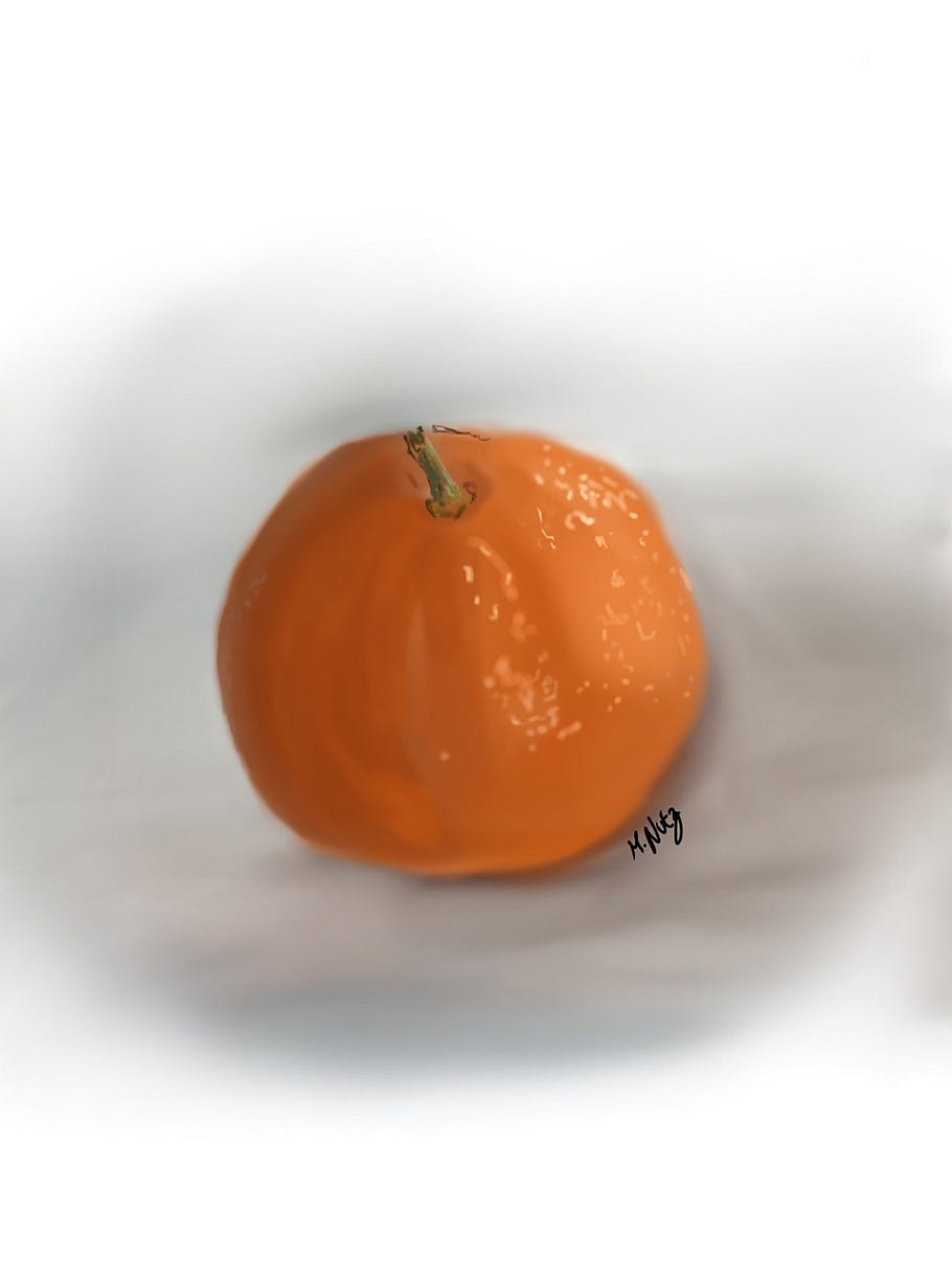a picture of a satsuma that I painted in Procreate using the airbrush