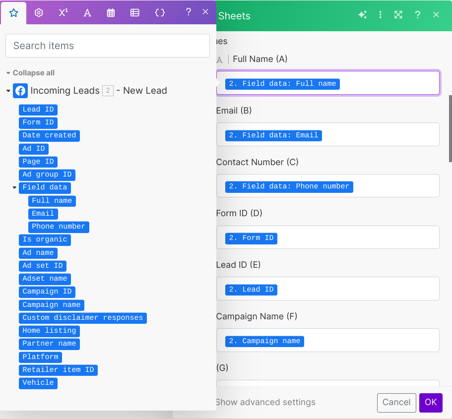 Data sorting with Facebook and Google Sheets