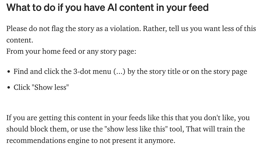 Screen shot of the story “Medium’s Policy on Artificial Intelligence (AI) Writing”.