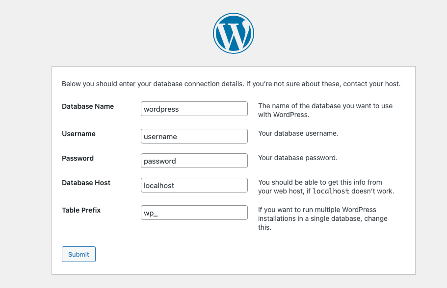 The WordPress database settings.