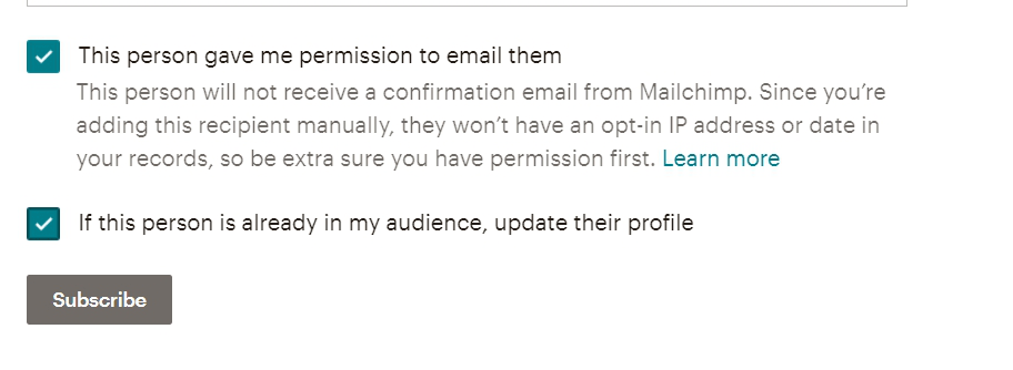 Confirm that a person gives their permission to get the newsletter