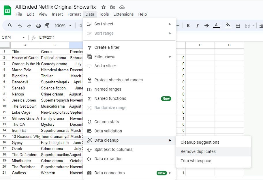 Fitur untuk menghapus data duplikat pada Google Spreadsheets