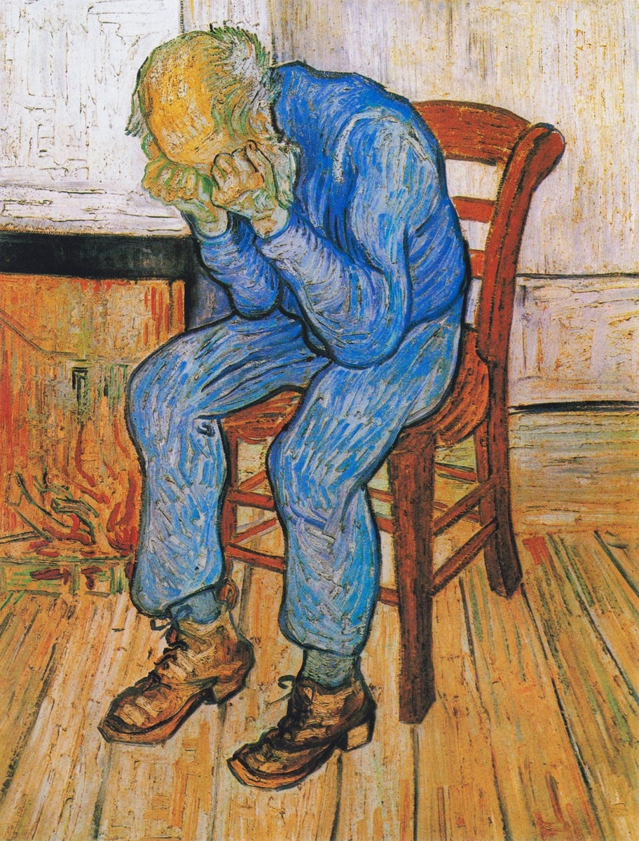 Vincent van Gogh’s At Eternity’s Gate (1890) famous painting. Original from Wikimedia Commons. Digitally enhanced by rawpixel.