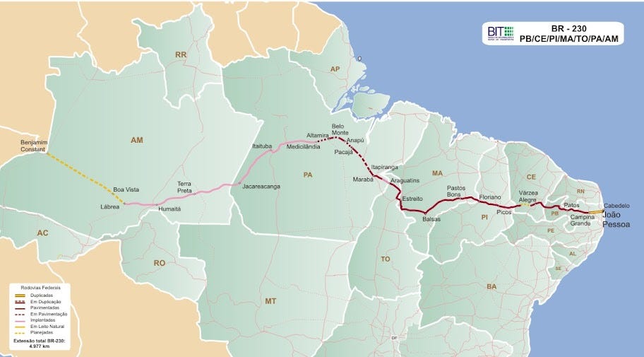 Mapa da rodovia Transamazônica