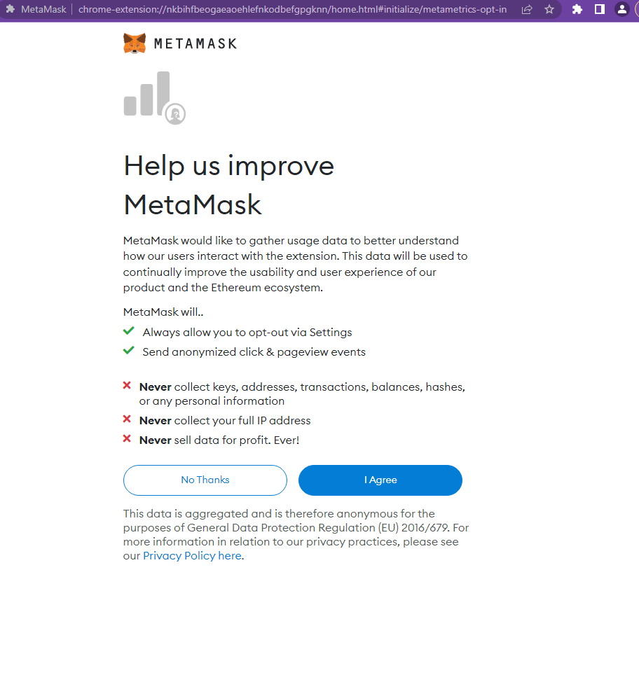 Help us to improve MetaMask message displayed in Chrome