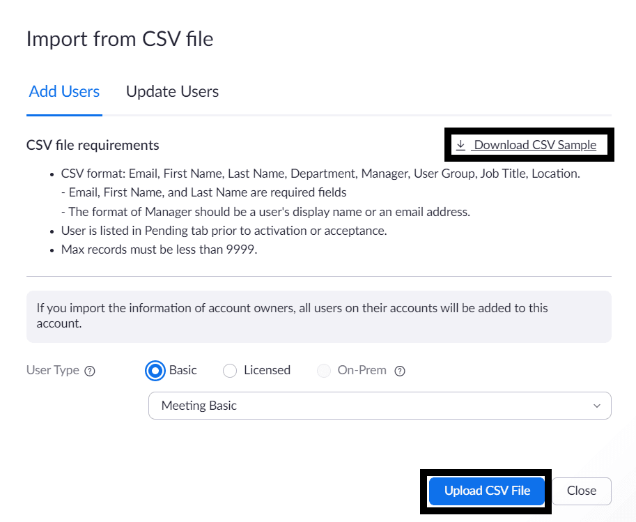 Import CSV to Zoom
