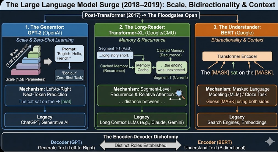 Algo(35/40)The Large Language Model Surge: Scale, Bidirectionality & Context (2018–2019)