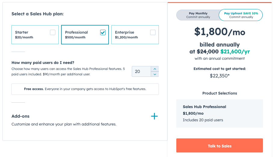 HubSpot Sales Hub Pricing